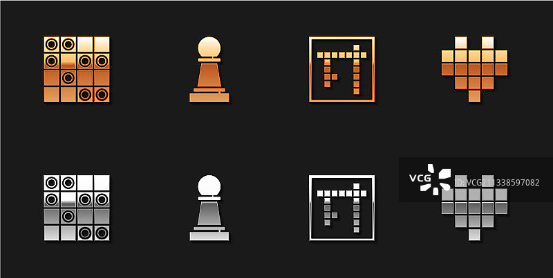 棋盘游戏（跳棋、国际象棋、宾果）和像素图标合集图片素材