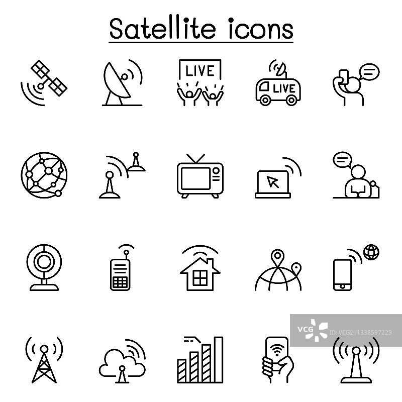 细线风格卫星图标集图片素材