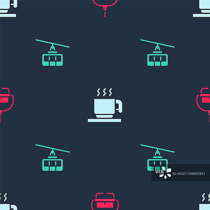 设置滑雪缆车，热巧克力杯和缆车图片素材