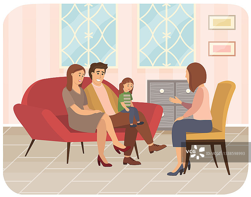 父母与孩子和女性之间的对话图片素材