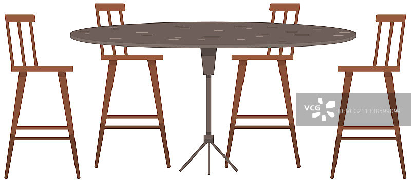 厨房或餐厅的圆形木桌和四把椅子图片素材