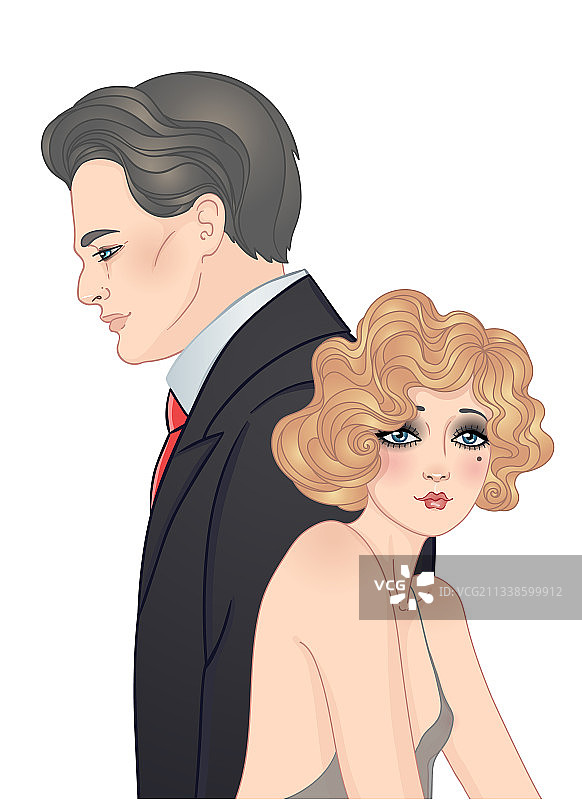 装饰艺术风格的复古时尚美丽情侣图片素材