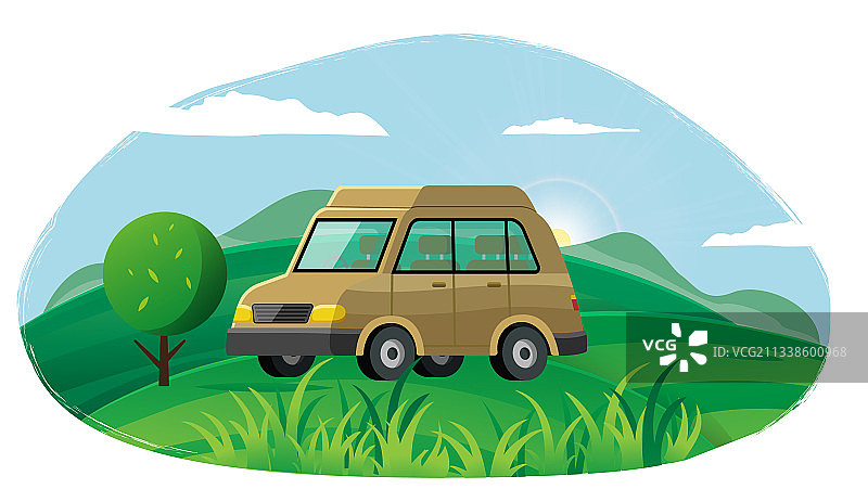 夏季家庭旅行，人们乘车旅行图片素材