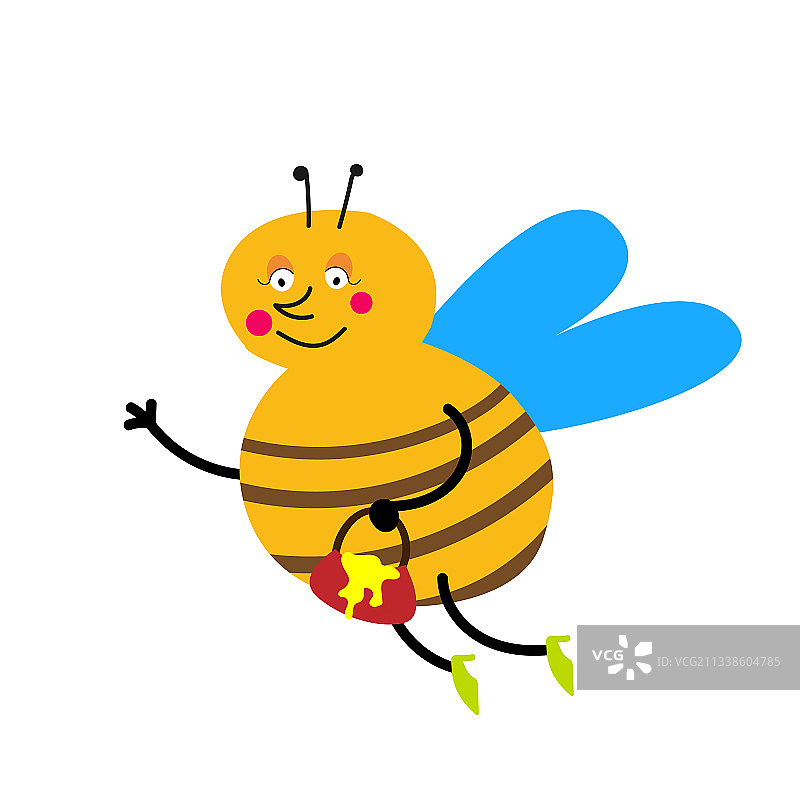 卡通蜜蜂带着装满蜂蜜的桶飞翔图片素材