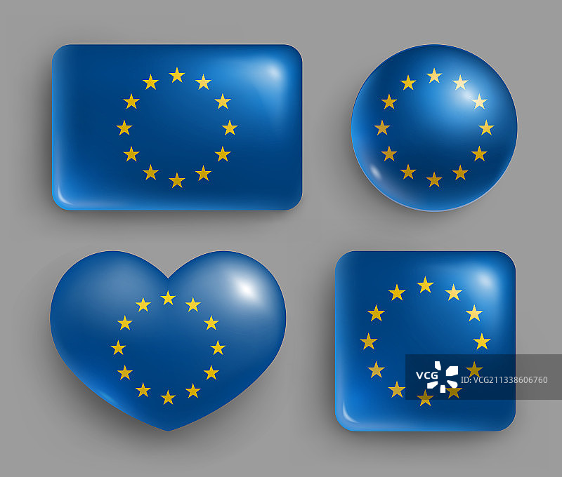 带欧盟旗帜的光亮按钮图片素材