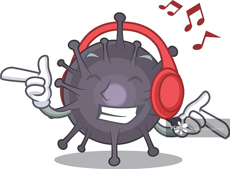 在耳机上听音乐的沙门氏菌卡通图片素材