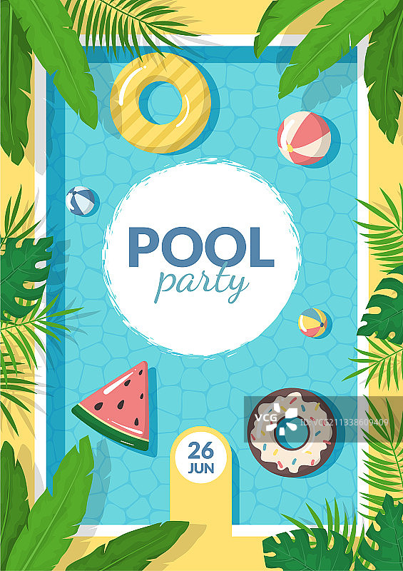 卡通彩色夏季泳池派对概念模板图片素材