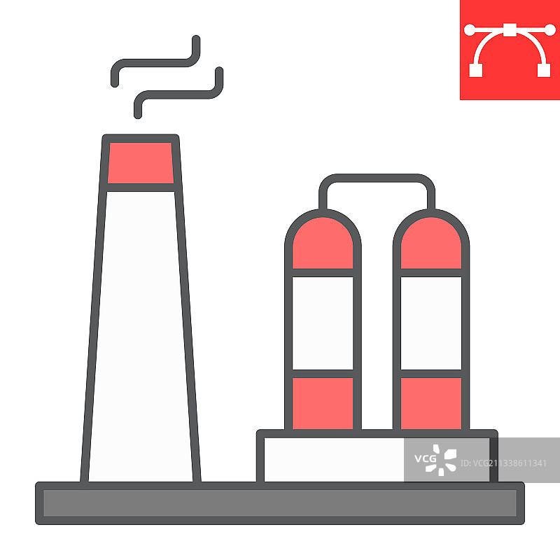 炼油厂彩色线条图标：工厂与工业图片素材