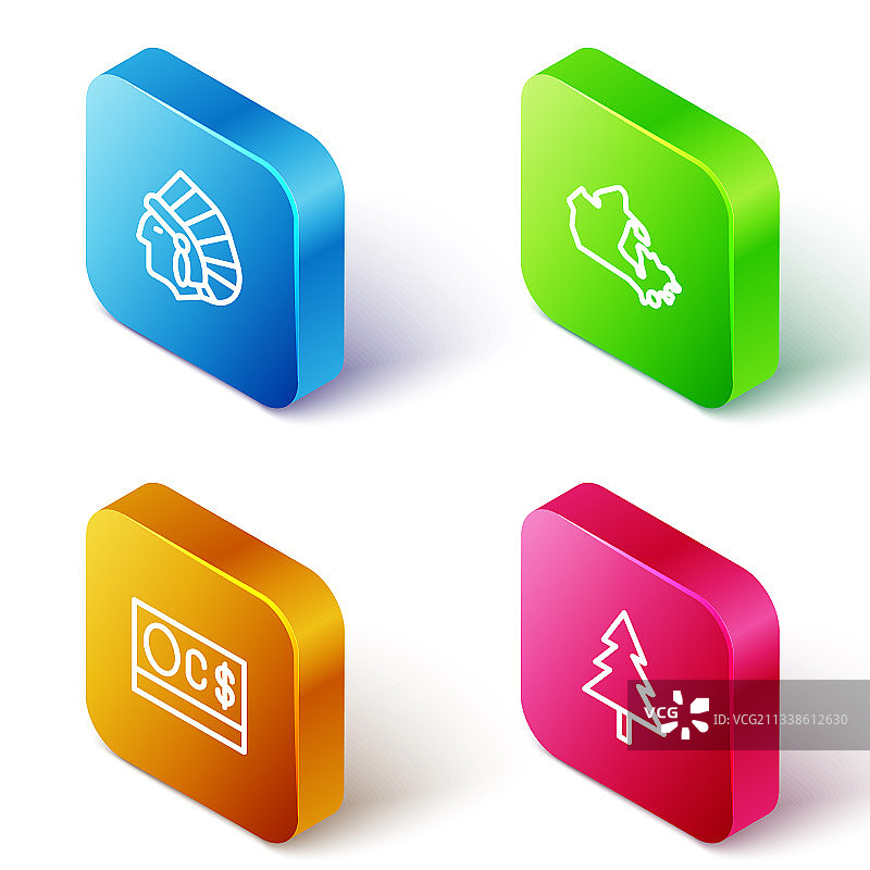 2.5D等距线条美洲原住民加拿大套装图片素材