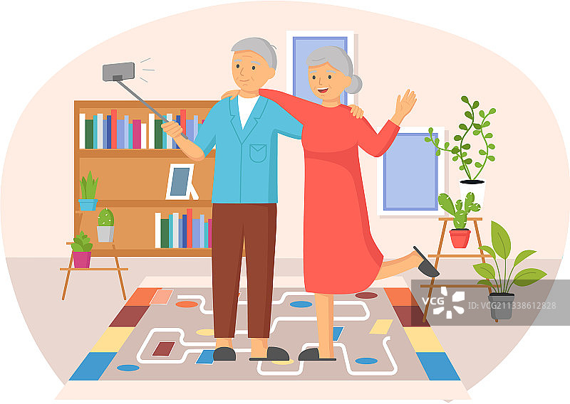 一家人用自拍杆合影图片素材