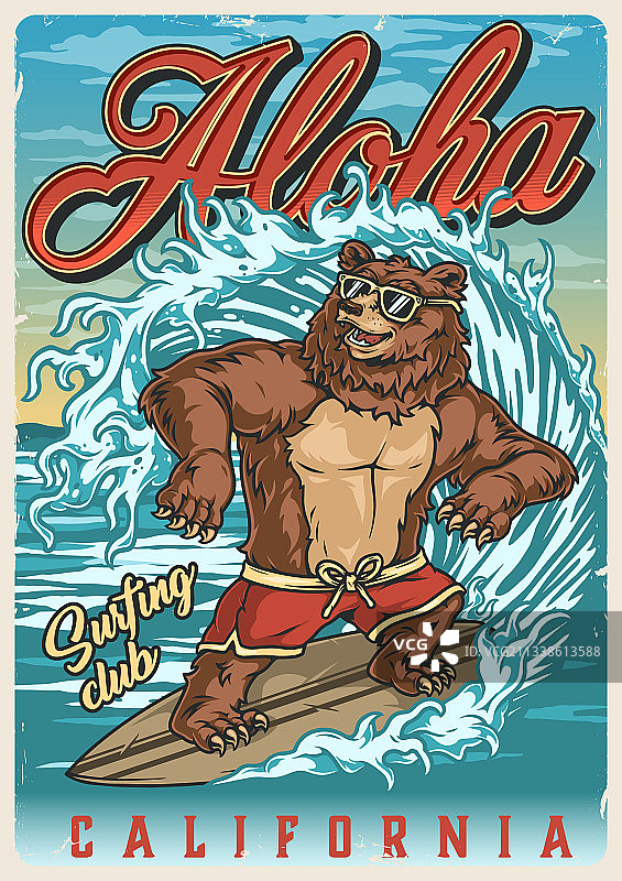 复古彩色冲浪海报图片素材