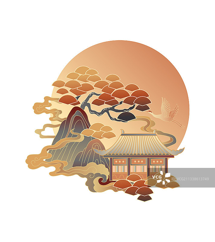 中国风插画白色背景图片素材