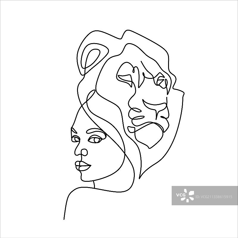 狮子座星座标志女孩与狮子头动物图片素材