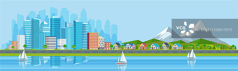 有建筑物山脉的风景图片素材