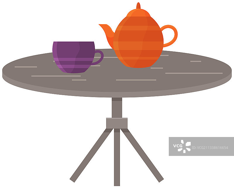 带茶具茶壶和杯子的小桌子图片素材