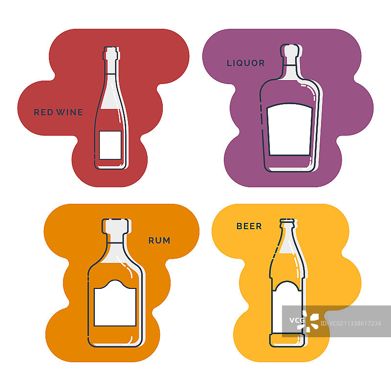 红酒、朗姆酒和啤酒线条艺术图片素材