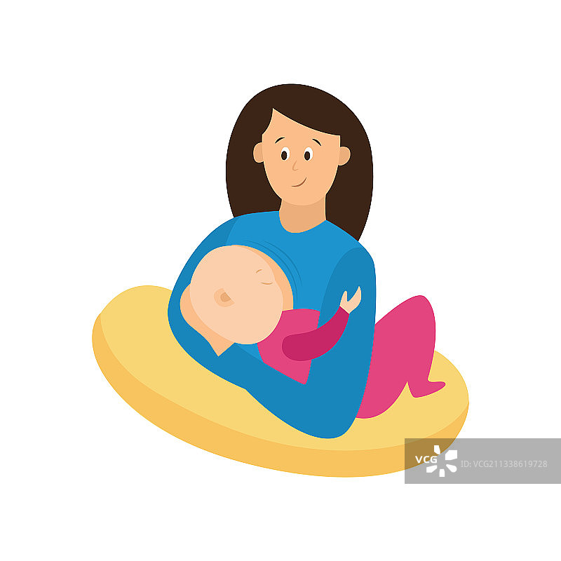 母亲哺乳并摇晃婴儿的扁平设计图片素材