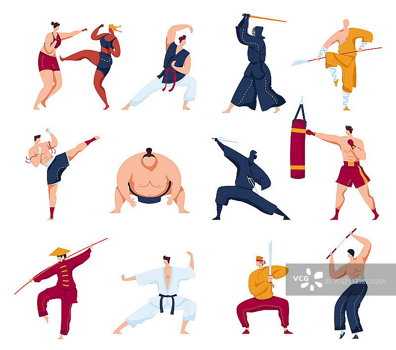 卡通扁平风武术合集图片素材