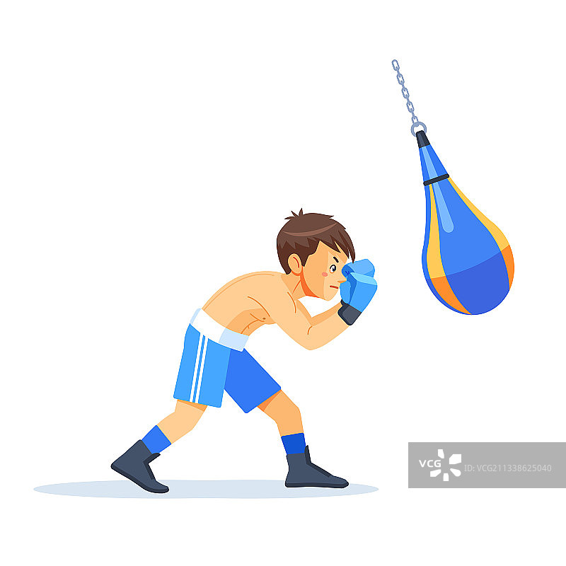 儿童拳击手与沙袋拳击健身运动图片素材