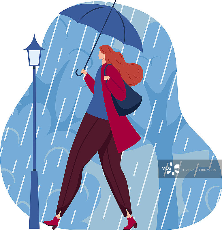 雨中女孩撑伞秋日意境图片素材