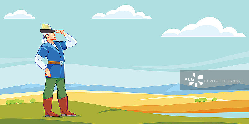 中世纪中亚哈萨克或吉尔吉斯青年图片素材