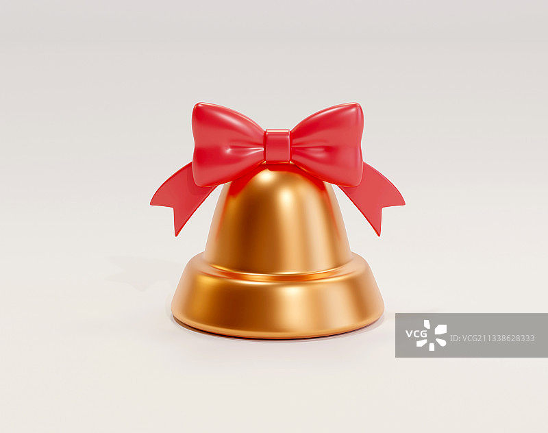 带有红色蝴蝶结的金属铃铛三维元素图片素材