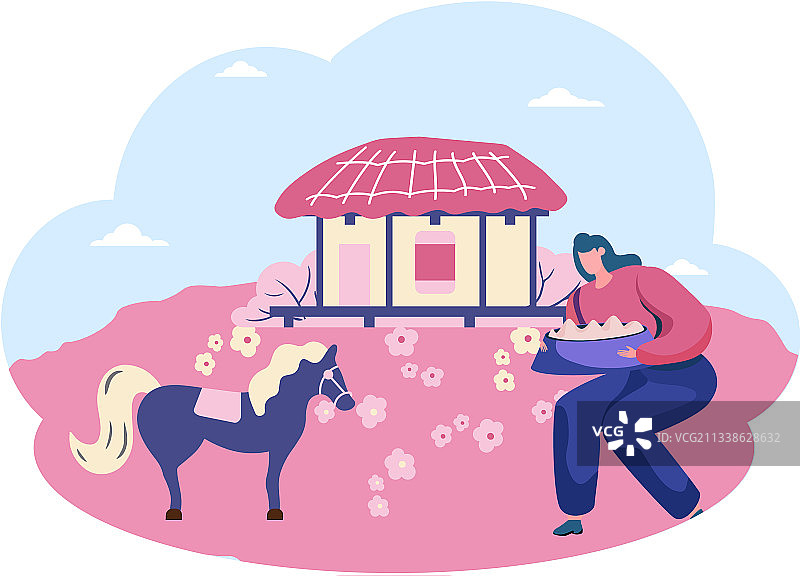 女孩在济州岛享受大自然和动物图片素材