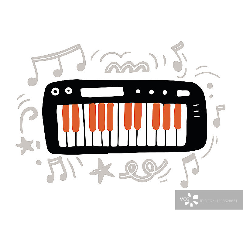 手绘电钢琴装饰插画图片素材