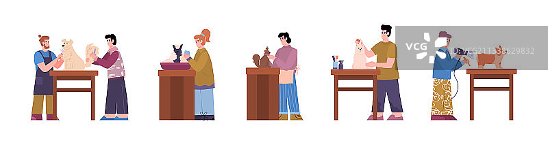 专业宠物清洗和美容卡通图片素材