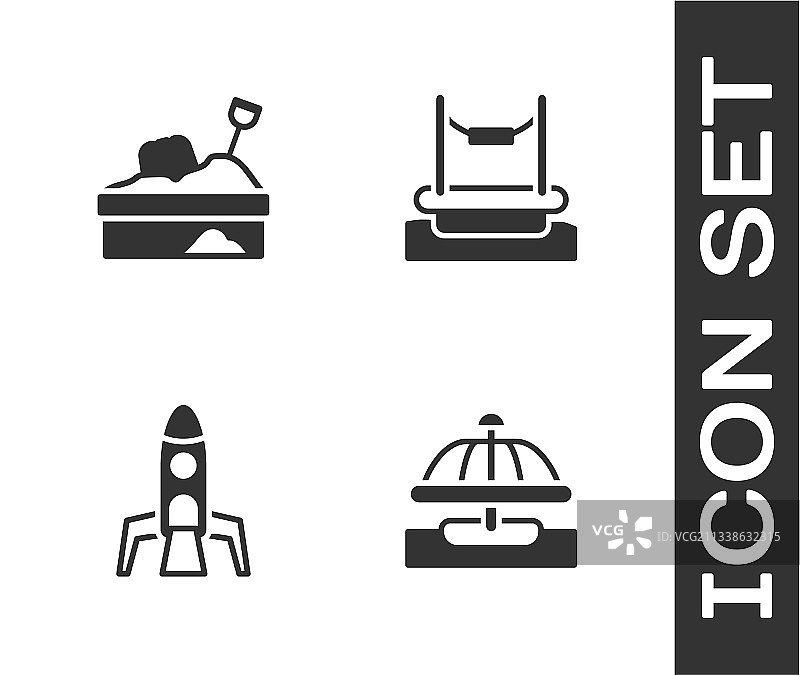 游乐场设施：旋转木马、沙箱与沙火箭图片素材