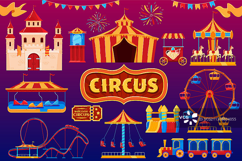 马戏团图标：游乐园、嘉年华和露天游乐场图片素材
