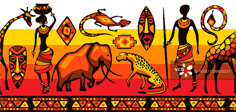 非洲民族无缝图案人物动物图片素材
