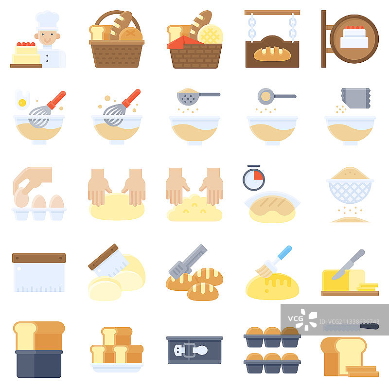 面包店和烘焙相关扁平图标集2图片素材