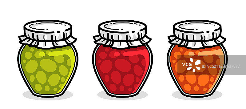 三种颜色的果酱罐图片素材