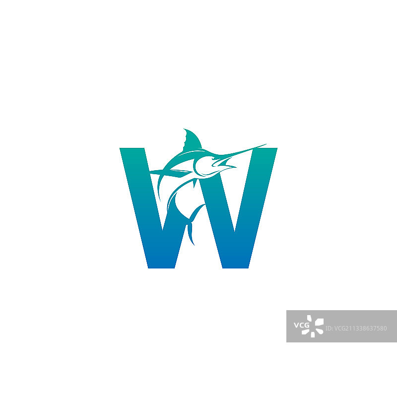 带有鱼设计的字母W Logo图标图片素材