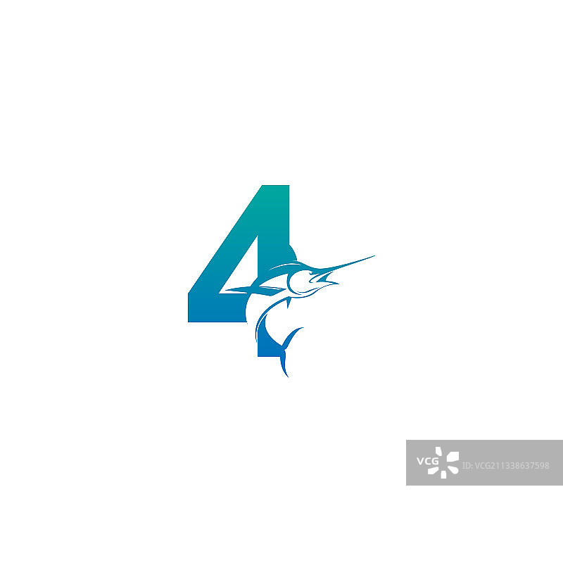 带有鱼设计的数字4标志图标图片素材
