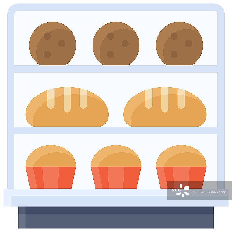 面包店展示柜图标，与面包和烘焙相关图片素材