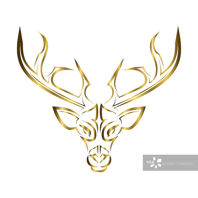 金色线条艺术鹿头符号图片素材