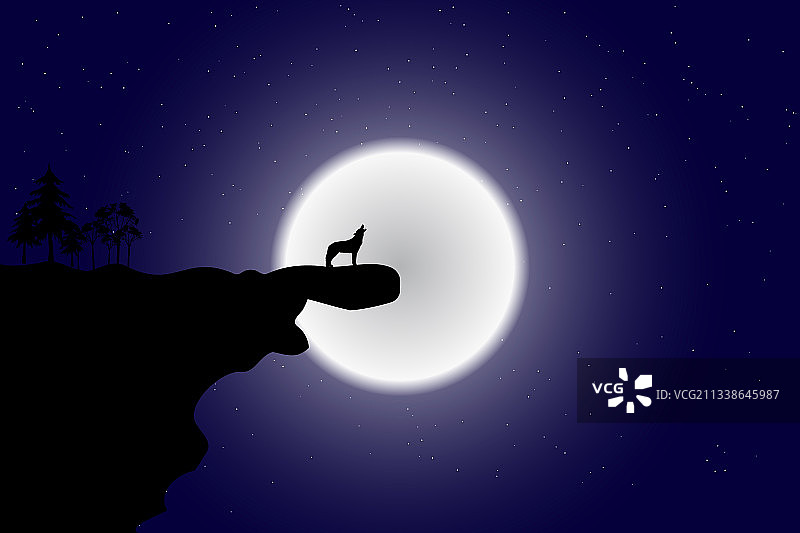 夜晚悬崖上嚎叫的狼图片素材
