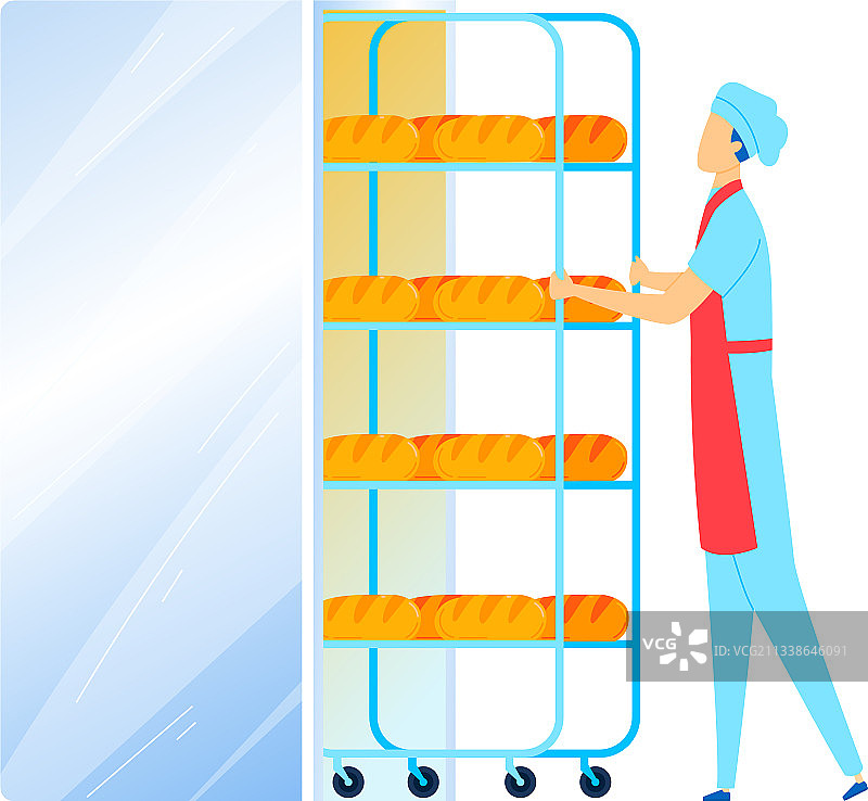 男人推着装满新鲜面包的货车图片素材