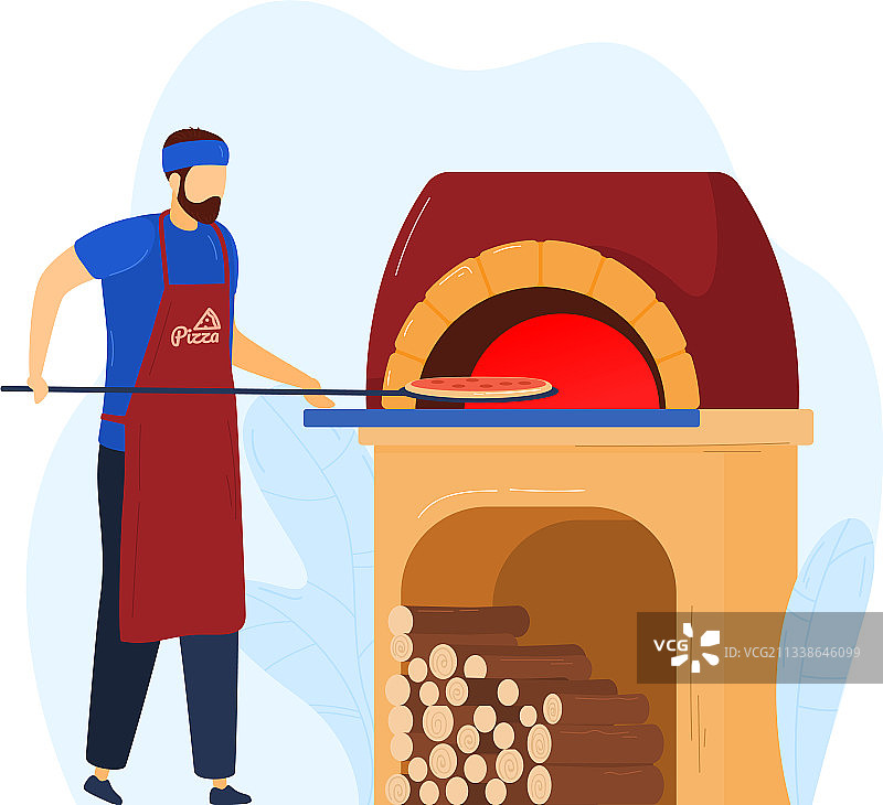 男人准备披萨，烤箱厨师在厨房制作图片素材
