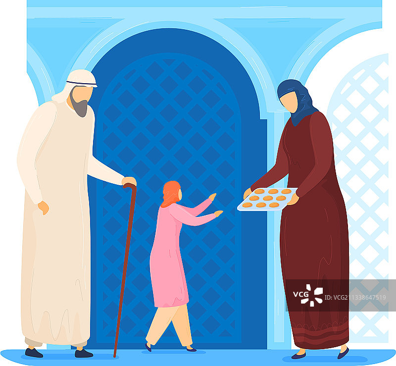 穆斯林妇女给女孩送新鲜出炉的饼干图片素材