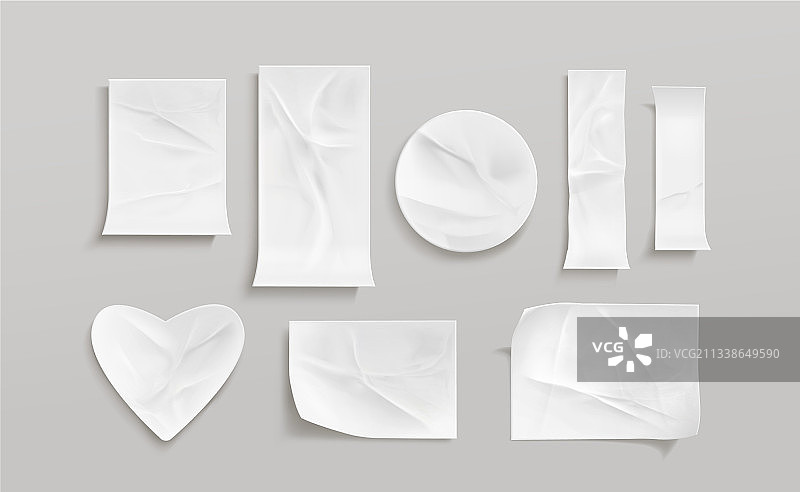 白色胶水贴纸或皱巴巴的纸片套装图片素材