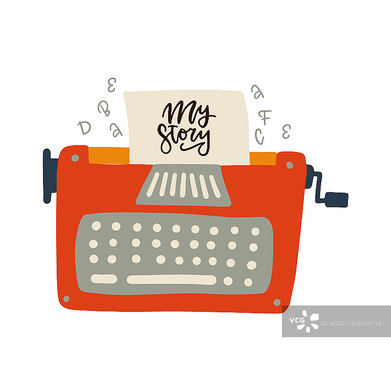 复古打字机手绘图案图片素材