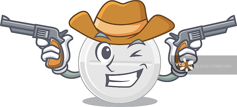 手持枪支的卡通牛仔药片设计图片素材