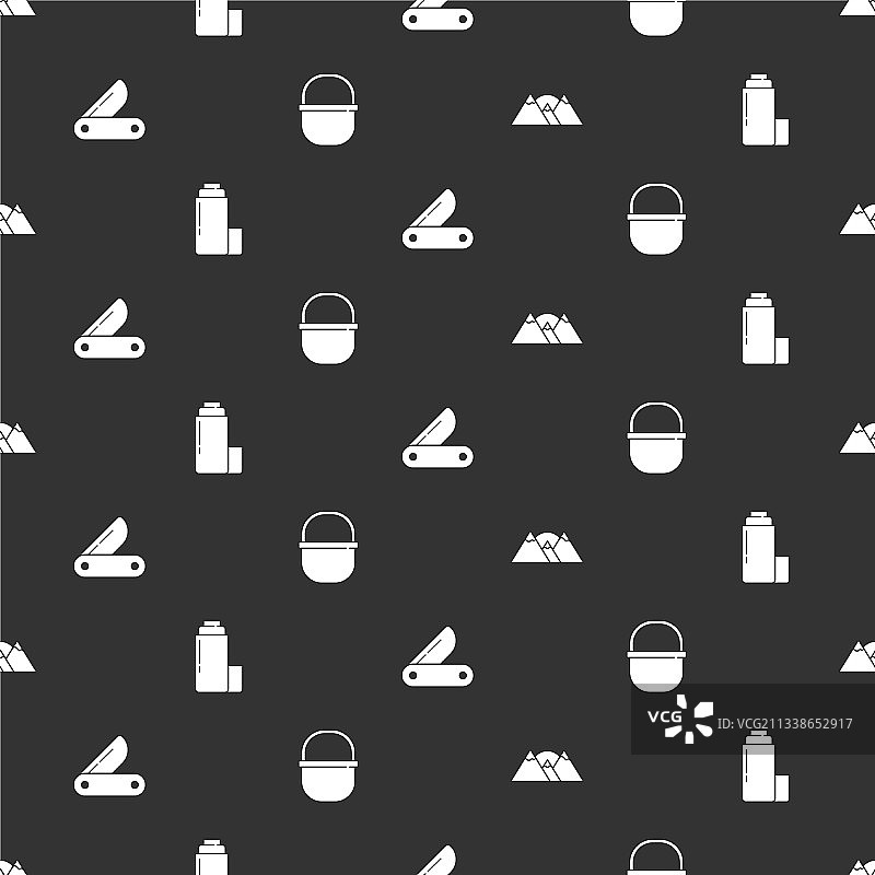 山脉套装：保温杯和瑞士军刀图片素材