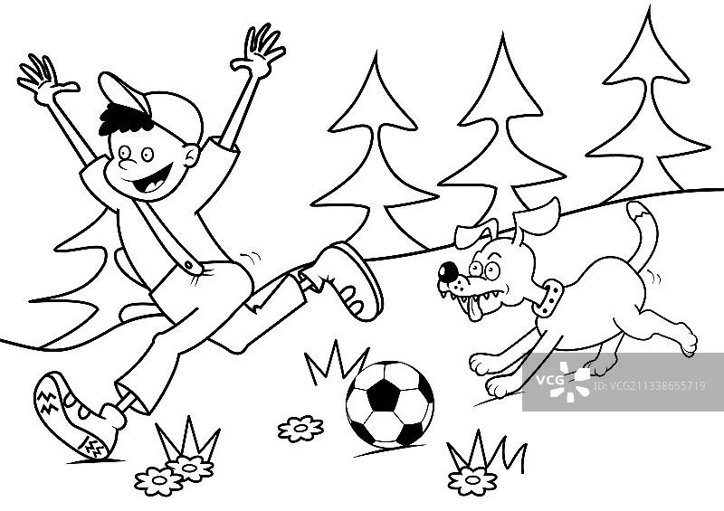 男孩和小狗涂色书图片素材