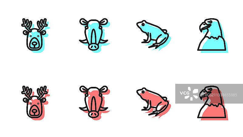 青蛙鹿头带角野猪套装图片素材