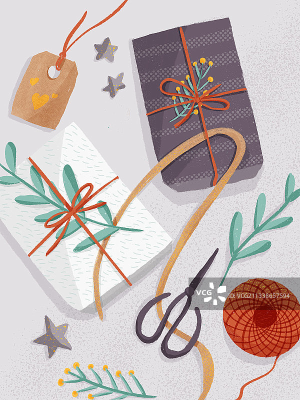 包装制作圣诞礼物的桌面图片素材