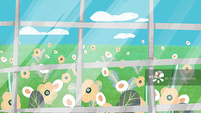 春天的窗户插画图片素材